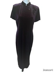 *R&J Co. Cheongsam Style Velvet Dress Size 12 Dark Purple Qipao Midi Asian... - Picture 1 of 4