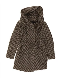 ZARA Womens Hooded Double Breasted Coat UK 16 Large Grey Geometric AF27 - Picture 1 of 3