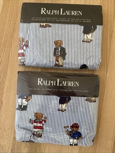 Vtg Ralph Lauren Polo Teddy Bear Twin Flat & Fitted Bed Sheet 66”x96” NEW Sealed - Picture 1 of 10