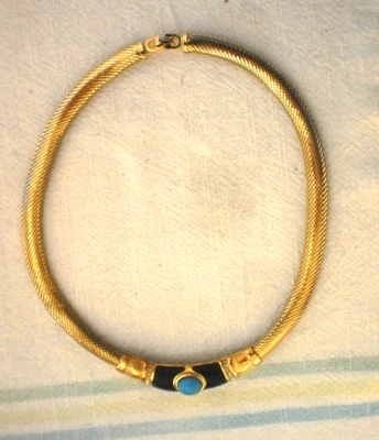 Collar Gargantilla Acanalada Vintage Christian Dior Tono Dorado Firmado Esmalte Estrás Foto 1 de 4