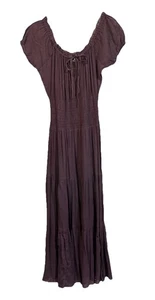 Newport News Tiered Maxi dress Brown Sz 10 Romantic Babydoll Cottage Boho Flowy - Picture 1 of 10