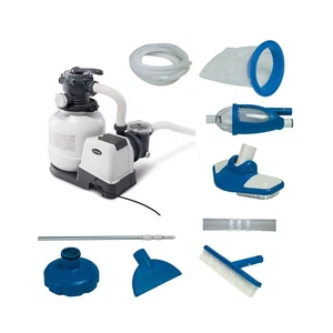 Intex 2100 GPH Above Ground Pool Sand Filter Pump w/ Deluxe Pool Maintenance Kit - Picture 1 of 12