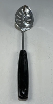 Foley Chrome Plate Serving Slotted Spoon Black Handle USA 11" - Image 1 of 4