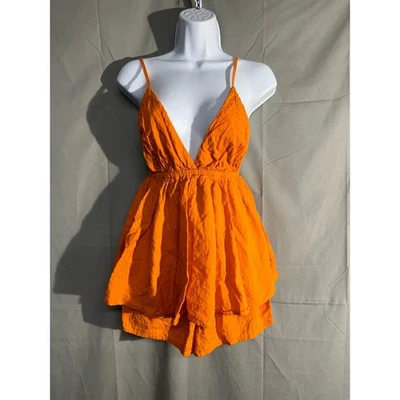 Mameluco de diseño ASOS para mujer con 2 tiras naranjas de algodón fluido con cuello en V en capas Foto 1 de 4