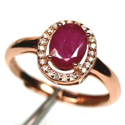 925 Sterling Silver 6 x 8 mm. Red Ruby & Zircon Jewelry Ring Size 7.5 - Image 1 of 4