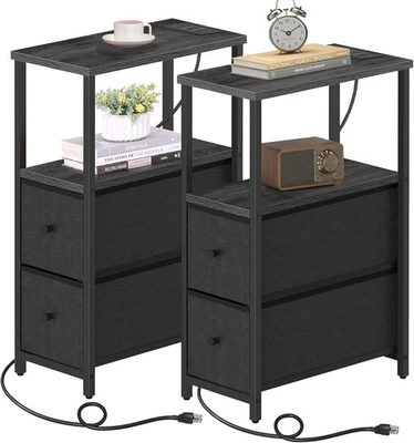 Small Narrow LED End Table with Charging Station, Side Table Outlets, Nightstand - Изображение 1 из 4