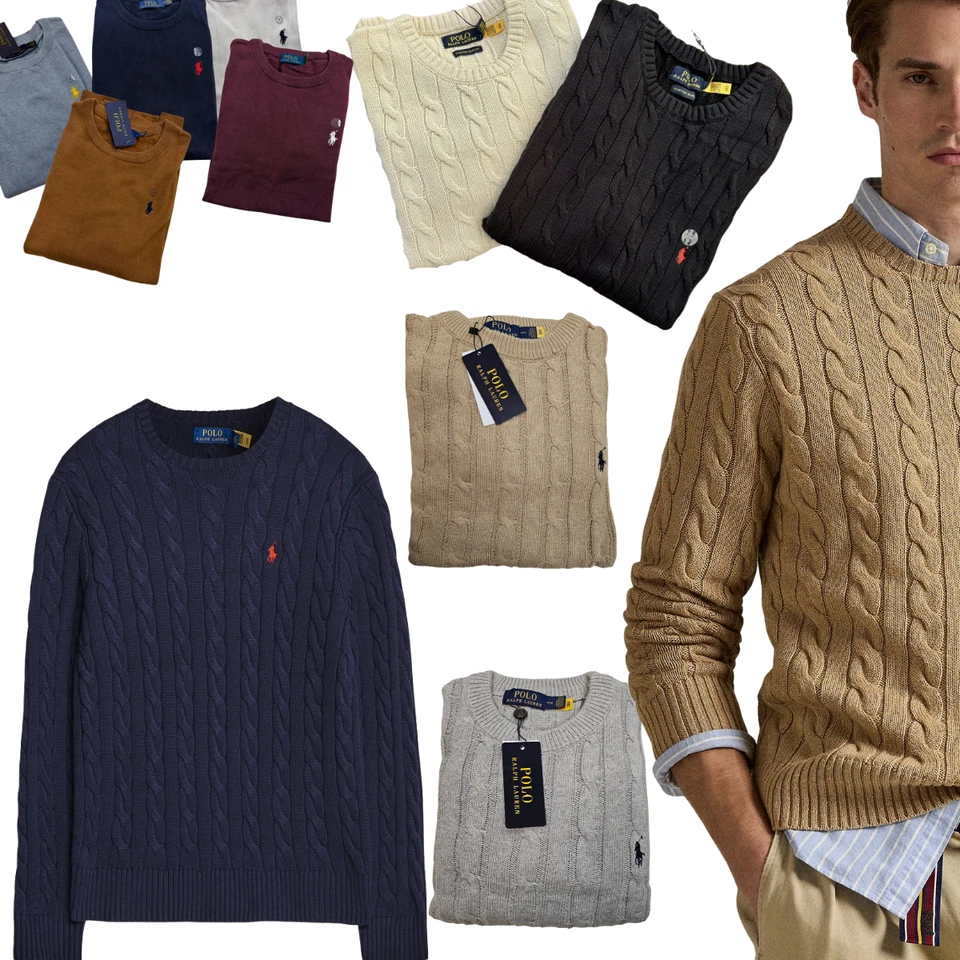 LAUREN RALPH LAUREN Men's Ralph lauren Crew Neck Jumper Cable /Plain Pullover Full Sleeve Sweater