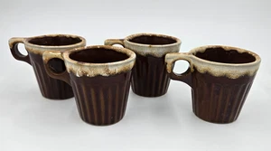 VINTAGE WESTERN MONMOUTH BROWN DRIP GLAZE 4 coffee mugs MAPLE LEAF USA 8 oz - Picture 1 of 3