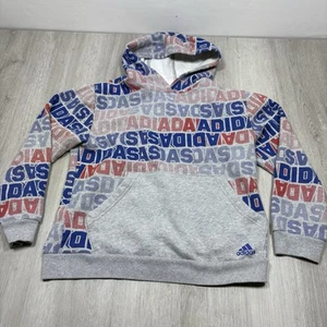 Adidas Hoodie Boys Extra Large Hooded Sweatshirt Pullover Grey Red Blue Logo - Picture 1 of 14