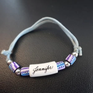 Jennifer Personalized Bracelet Anklet Boho Kiln Fired Hippie Indie Name Blue - Picture 1 of 4