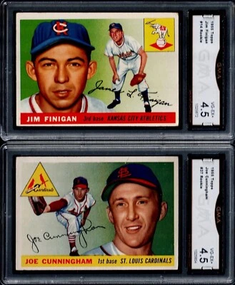 GMA 4.5 RC Set LoTt: 1955 Topps #37 Joe CUNNINGHAM & #14 Jim FINIGAN - Image 1 of 2