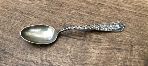 Antique 1891 William Durgin Miles Standish Sterling Silver Souvenir Tiny Spoon Cover