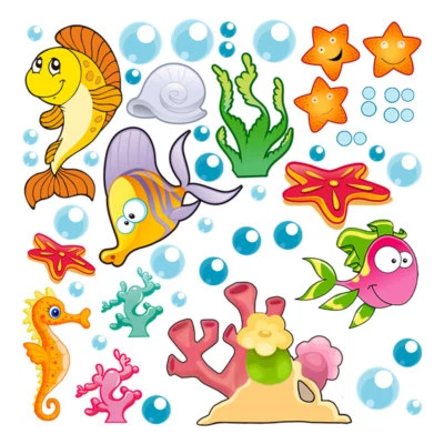 Coralli cavaluccio marino pesci adesivi murali cameretta wal sticker cm. 35x35 - Immagine 1 di 2