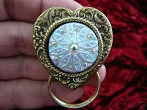 #E406) White Czech Eyeglass BRASS pin pendant ID badge holder - Picture 1 of 3
