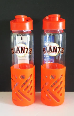 TWO SAN FRANCISCO GIANTS 23oz GLASS WATER BOTTLES WITH SILICONE SLEEVE(CLOSEOUT) Cover