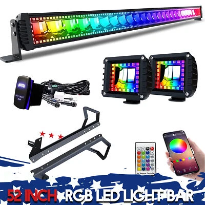 52" 300W LED Light Bar RGB Halo Multi-color Offroad For Jeep Wrangler JK 07-18 Foto 1 de 4
