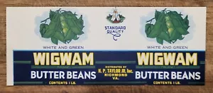 ADVERTISING Label Can Wigwam Butter Beans Taylor Richmond Virginia - Picture 1 of 1