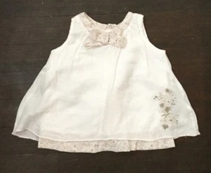 FAO Schwarz Baby Girl Dress 3-6M Ivory Sheer Overlay Tan Embroidered Flowers - Picture 1 of 7