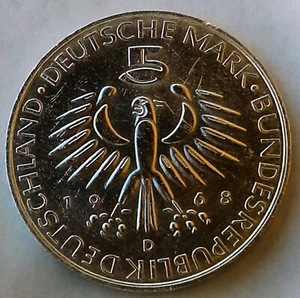 5 Deutsche Mark 1968. Max Pettenkofer, Germany silver coin, Original ! - Picture 1 of 2