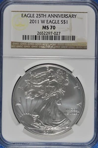 2011 W Burnished 1 OZ Silver American Eagle NGC MS 70 25th Anniversary - Picture 1 of 2
