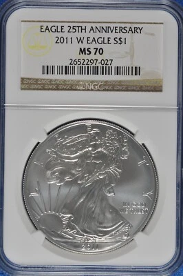 2011 W Burnished 1 OZ Silver American Eagle NGC MS 70 25th Anniversary - Image 1 of 2