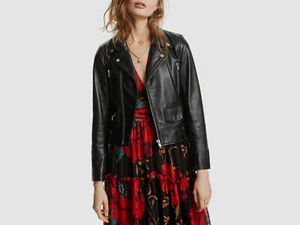 $989 LINI Women's Black Mila Full Zip Leather Moto Biker Jacket Coat Size M - Picture 1 of 2