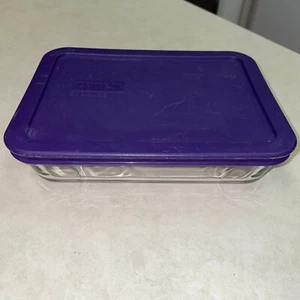 Pyrex 7210 3-Cup Rectangle Glass Storage Container w/Purple Plastic Lid - Picture 1 of 11