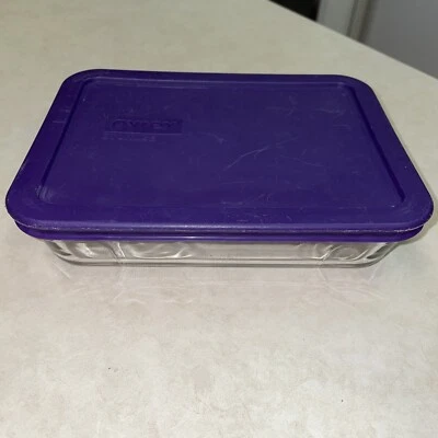 Pyrex 7210 3-Cup Rectangle Glass Storage Container w/Purple Plastic Lid - Image 1 of 4
