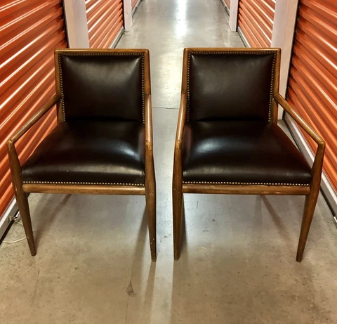 MID CENTURY MODERN BLACK LEATHER CHAIRS W/NAIL HEAD TRIM  ORIG $10,000 Cover