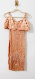 Vintage VTG Made in NYC 4-U Coral Fringe Flapper Midi Dress Size Medium Stretch - Picture 1 of 5