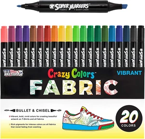 Súper marcadores U.S. Art Supply 20 colores únicos tela de doble punta y marcador de camiseta - Imagen 1 de 12