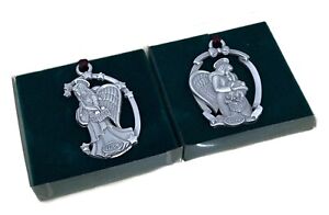 Longaberger Baskets Hope and Love Pewter Angel Christmas Ornament Set of 2