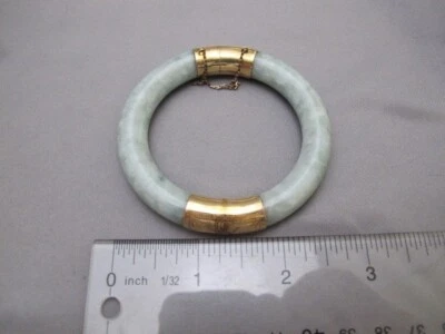 BRAZALETE BRAZALETE CON BISAGRAS CHINO DE ORO Y JADE de 14K vintage - 6 1/4 pulgadas Foto 1 de 4
