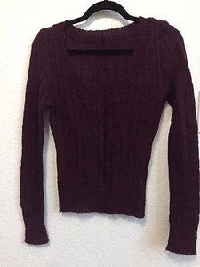 TERRANOVA Purple Cable Knit See Thru Mohair Pullover Sweater Low Cut M 10 12 L - Picture 1 of 10