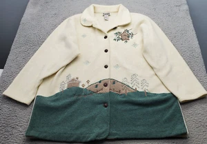 Teddi Jacket Womens 1X Multi Fleece Embroidered Cottage Winter Christmas Button - Picture 1 of 5