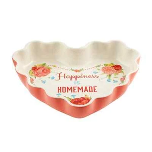 Pioneer Woman Pie Plate Heart Shaped Ceramic Stoneware Baking Dish Floral Pink - Picture 1 of 5