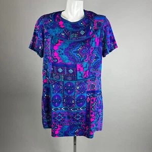 Vtg 70s Barkcloth Mini Dress Short Sleeve Hawaiian Luau Tunic Size Medium Womens - Picture 1 of 5