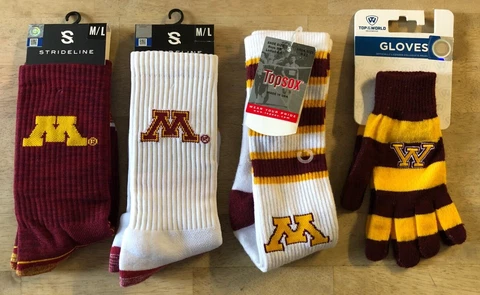 NWT Minnesota Gophers Lot: 3 Pairs Crew Socks & 1 Pair Gloves Cover