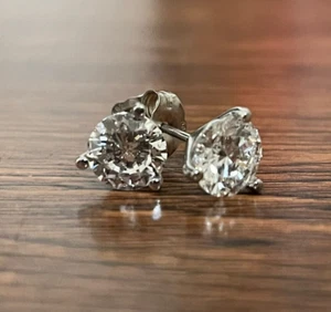 Diamond Stud Earrings E VVS2 2 Ct Round AGI Certified Lab created 14K White Gold - Picture 1 of 14