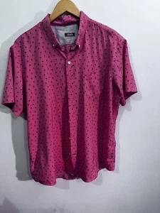 Izod Shirt Mens XL  Button Down pink w/blue palm trees Short Sleeve beachy - Picture 1 of 5