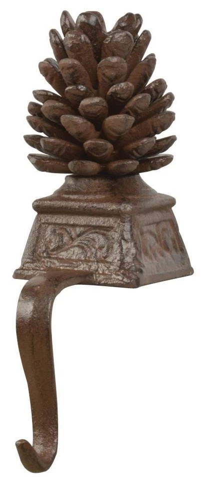 USA XM81 Cast Iron Pinecone Christmas Stocking Hanger 7.75 inch H Brown