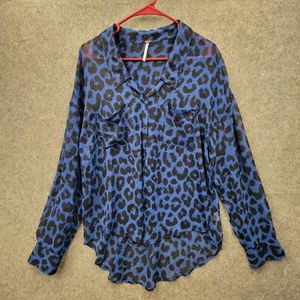 Top Free People para mujer azul con botones talla L estampado de leopardo transparente - Imagen 1 de 6