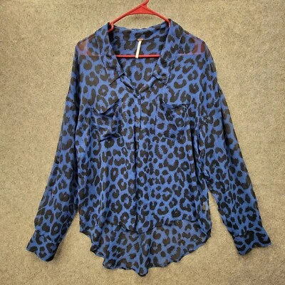 Top Free People para mujer azul con botones talla L estampado de leopardo transparente Foto 1 de 4