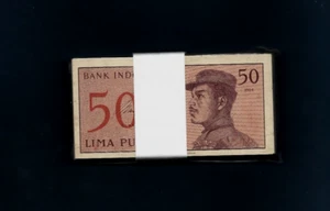 INDONESIA 50 SEN P-94 1964 x 100 Pcs Lot PACK IDR 1 BUNDLE VOLUNTEER UNC NOTE - Picture 1 of 6