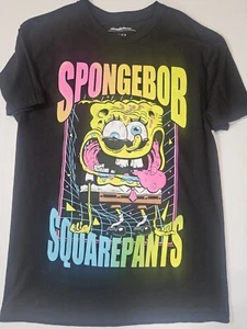 SpongeBob T-shirt Mens Medium Black Trippy Zombie Neon Graphic Halloween Tee NEW - Picture 1 of 5