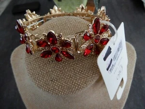 Wunderschönes CATO goldfarben rot Strass Blume Stretch Armband 9" - Bild 1 von 6