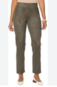 Marla Wynne Womens Faux Suede Pants Olive Green Side Zip Size 12 (1427) - Picture 1 of 7