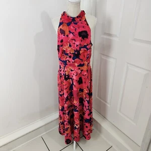 Tahari Arthur S Levine Dress Womens 14P Pink Floral Maxi Halter Watercolor Roses - Picture 1 of 15