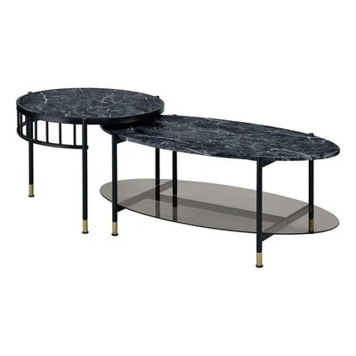 Mesa de centro ACME Silas 2 piezas en mármol sintético negro Foto 1 de 4
