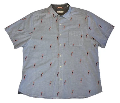 Tommy Bahama Shirt Blue Men's Size XL Red Macaw Parrot Embroidery Cotton Stretch - Image 1 of 4